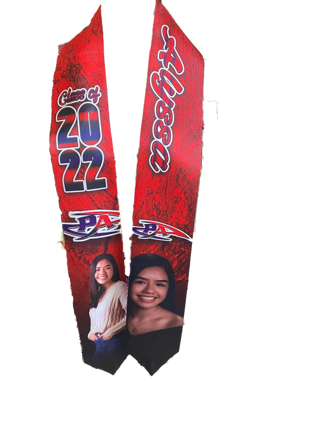 Custom photo graduation stole printed edge to edge
