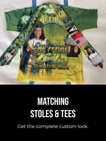Custom photo graduation stole and matching tee by Veteran Transfers