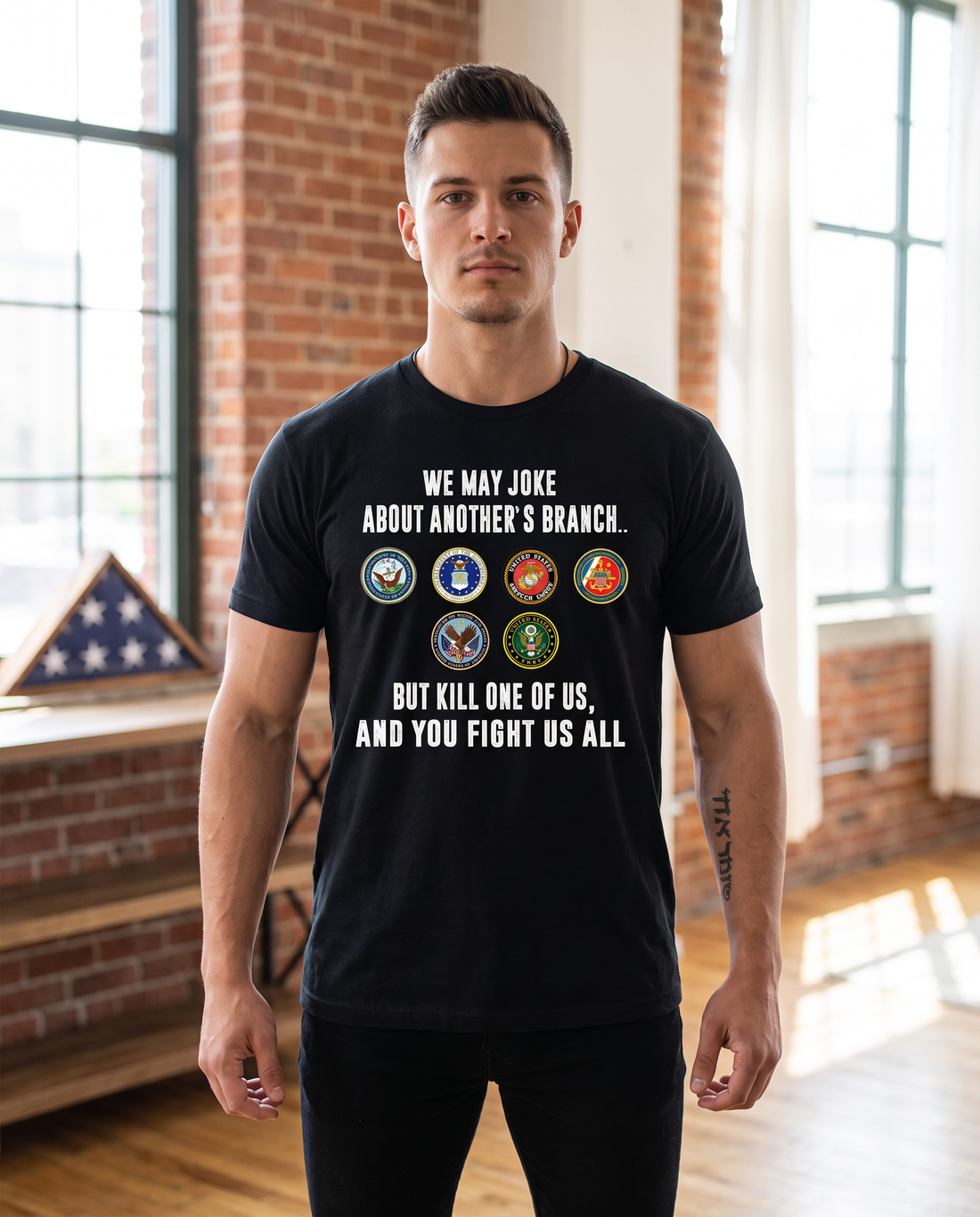 All military branches tee on a model
