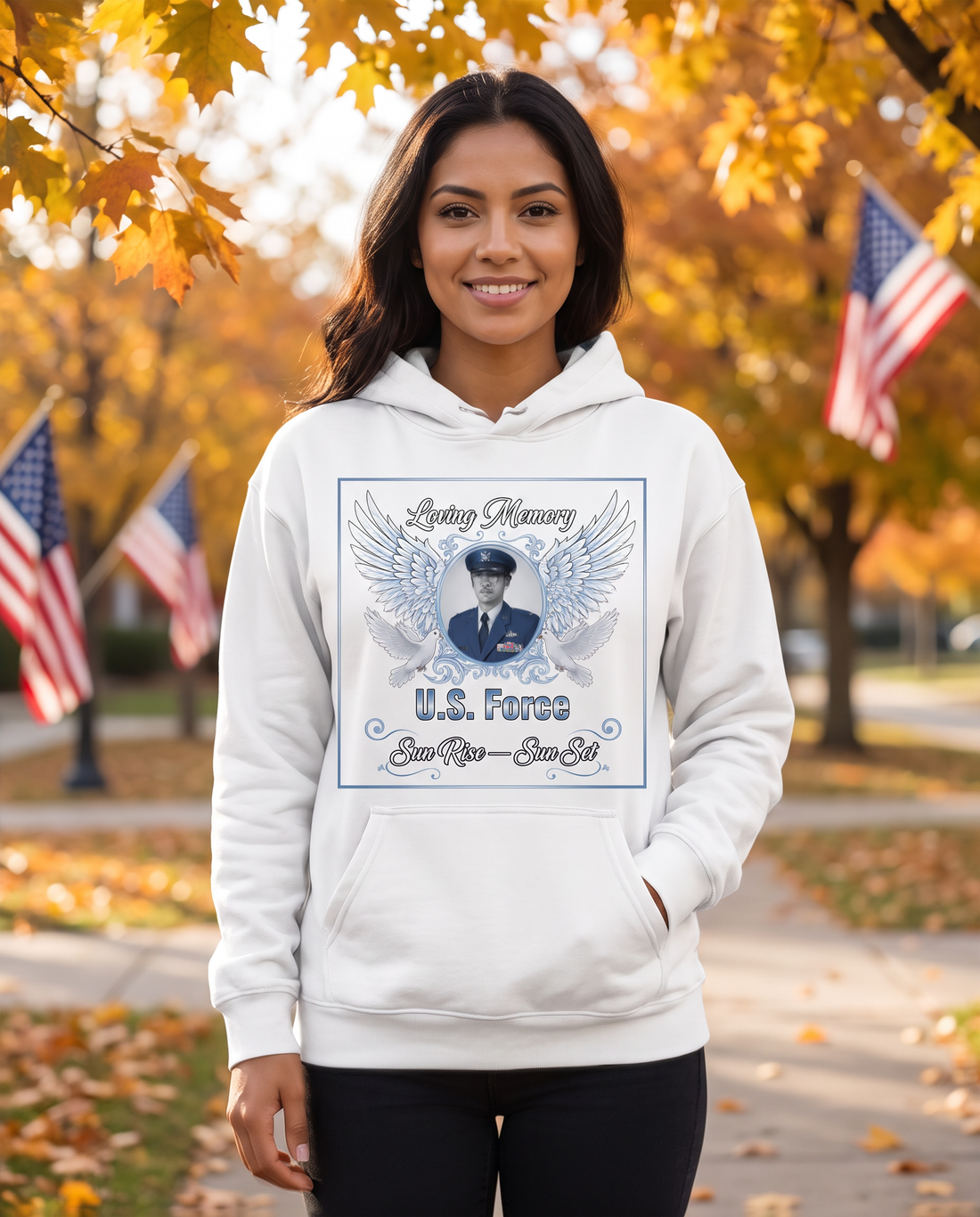U.S. Air Force memorial hoodie on a model